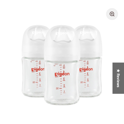 Pigeon Wide Neck Nursing Bottle 5Oz/160ml Glass 3pc with SS nipple