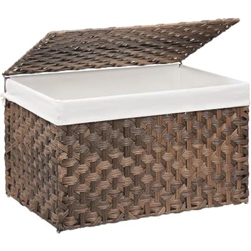 Large Wicker Storage Basket with Lid, 42.3 Gallon (160L), Brown
