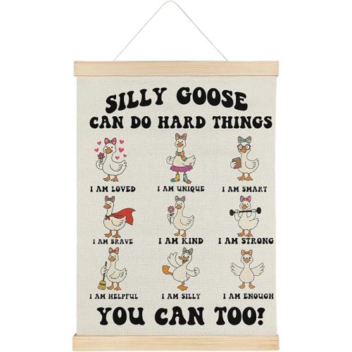 ATBWGT Motivational Goose Wall Art Decor, Goose Nursery Decor, Inspirational Positive Affirmations Geese Poster Hanger Frame for Kids Girls Bedroom Playroom Classroom, 12x16 Inch