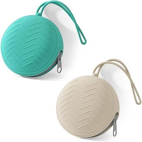 2-Pack Silicone Pacifier Holder Case- Portable Pacifier Cover Pouch Bag, Pacifier Storage Case for Diaper Bag(Jade Teal/Light Grey)