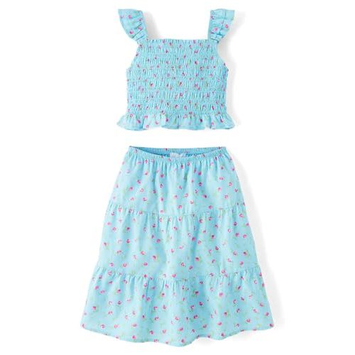 The Children's Place Girls' Smocked Top and Skirt 2 Piece Set