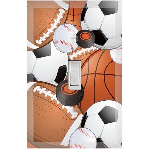 Kids Sports Decor Light Switch Cover Plate Soccer, Football, Baseball, Hockey Decorative Nursery Teen Toddler Room Bedroom Bathroom Playroom DIY Wall Decoration (Sports)