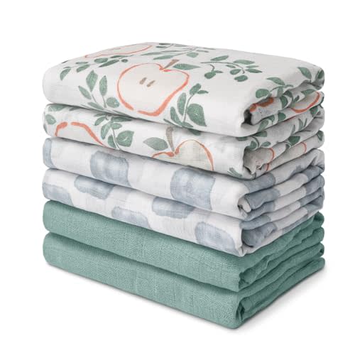 GLLQUEN BABY Receiving Blanket Boy Cotton Muslin Swaddle Blankets Girl Newborn Squares Breathable & Soft Thin Baby Blankets Cloths Double Absorbent Infant Swaddling Wrap - 6 Pack (Apple)