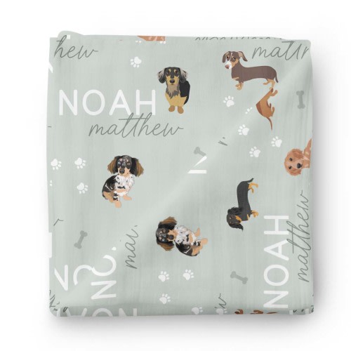 Personalized Baby Name Swaddle Blanket | Dachshund