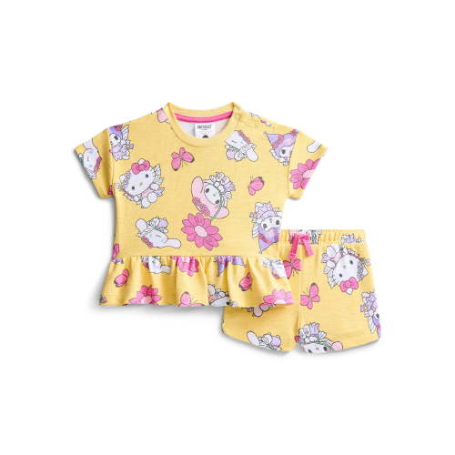 Hello Kitty and Friends Baby Girls' Allover Print Short Sleeve Tee and Matching Shorts Set, 2-Piece, 0/2M-6/9M
