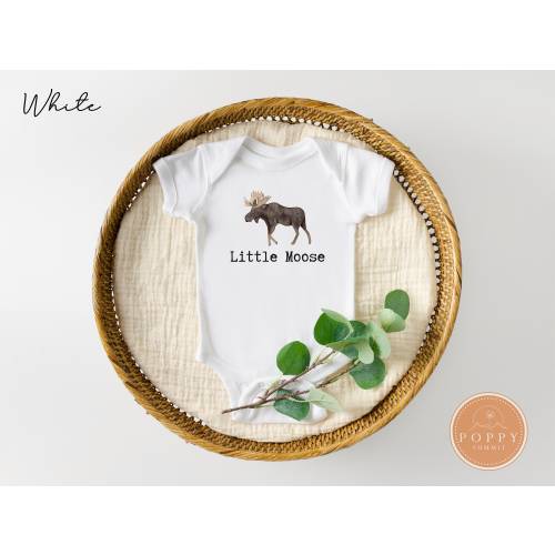 Cute Little Moose Baby Bodysuit, Infant Animal top, Unisex Newborn Outfit, Wilderness Theme, Soft Cotton Infant shirt, Long Sleeve One-Piece