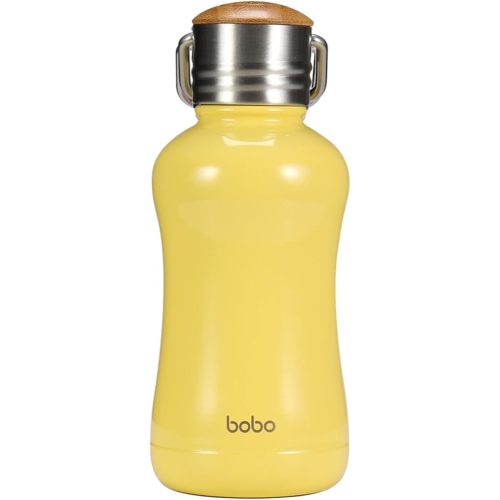 YOHKOH Mini Insulated Water Bottle With Bamboo Lid - 8.8oz Small Vacuum Insulated Water Bottle for Women Kids, 12 Hrs Hot & 24 Hrs Cold Stainless Steel Thermos Leak-Proof BPA-Free (8.8oz,Yellow)