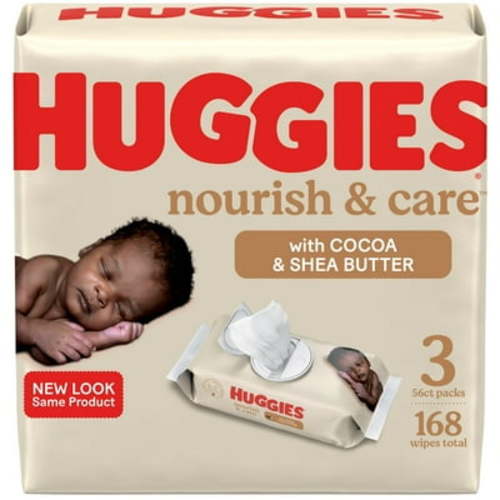 Huggies Nourish & Care Baby Wipes, 3 Flip-top Packs, 56 Count (168 Wipes)