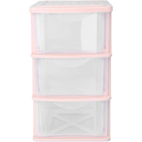 Toyvian Plastic Drawers Organizer, 1Pc 3-Layer Desktop Storage Box Transparent Storage Drawer for Home Office - Pink