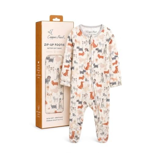 Copper Pearl Zip-Up Footie Baby Pajamas – Soft Newborn Onesies for Boys & Girls, Tag-Free with Two-Way Zipper Baby Sleepers for Newborn - Rufus, 12-18 Months