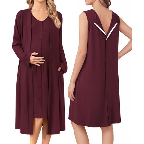 Ekouaer Labor and Delivery Gown and Robe Set for Hospital Nursing Nightgown