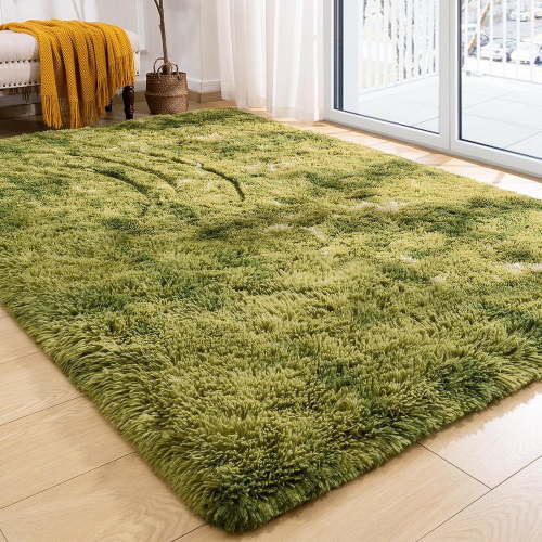 TWINNIS Abstract Shag Area Rug for Bedroom Living Room,Dyeing Fluffy Soft Carpets for Kids Room,6'x9',Green