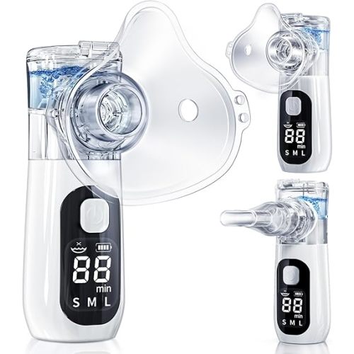HAWKWAY Portable Nebulizer for Adults Kids Handheld Nebulizer Mist with LED Digital Display & Auto-Cleaning Portable Atomizer for Home Office Travel