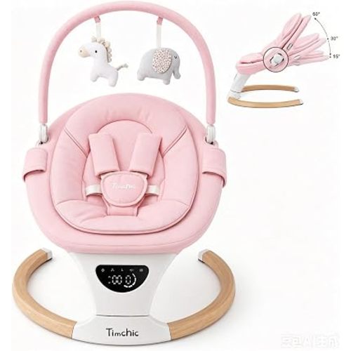 Baby Swing for Infants, Portable Electric Swing with Auto-Rocking Detection, 5 Speeds, 3 Heights, Remote Control, for Newborn to 9 Months (Pink)