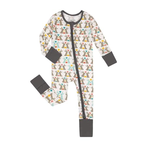 Teach Leanbh Unisex Baby Bamboo Viscose Pajamas with Mittens and Feet Cuffs 2 Way Zipper Long Sleeve Romper Sleep and Play
