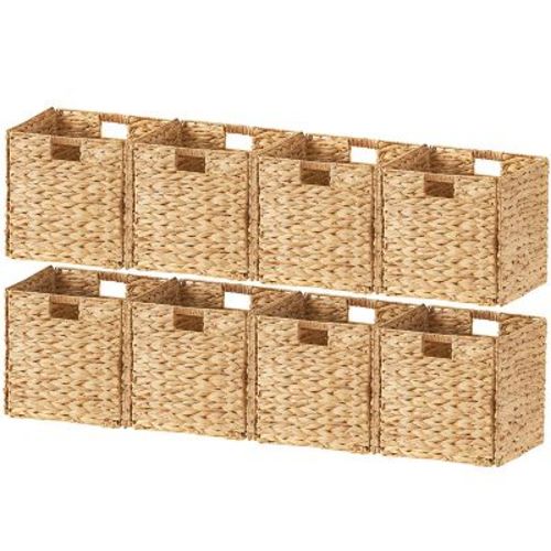 Ornavo Home Water Hyacinth Storage Cube Bin Baskets, Set of 8