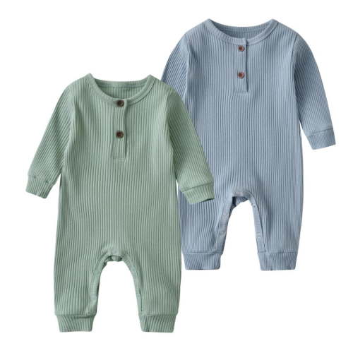 Newborn Infant Baby Boy Girl Solid Romper Long SleeveOne Piece Jumpsuits Clothes Sets Blue & Light Green 0-3 Months