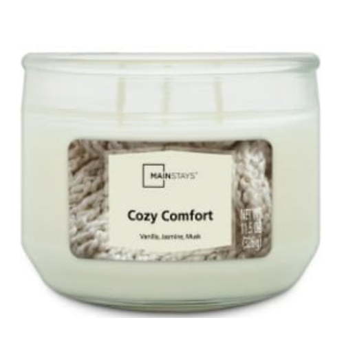Mainstays 3-Wick Glass Jar Candle, Cozy Comfort, White, 11.5 oz