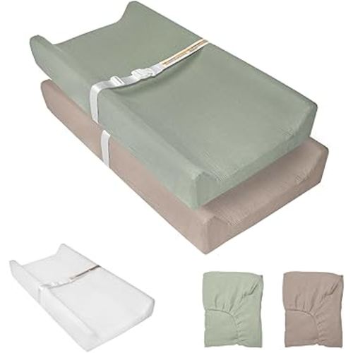 Muslin Baby Changing Pad, 2 Pack Muslin Soft Cotton Covers & Waterproof Lining Foam Diaper Changing Table Pad Mat for Dressers