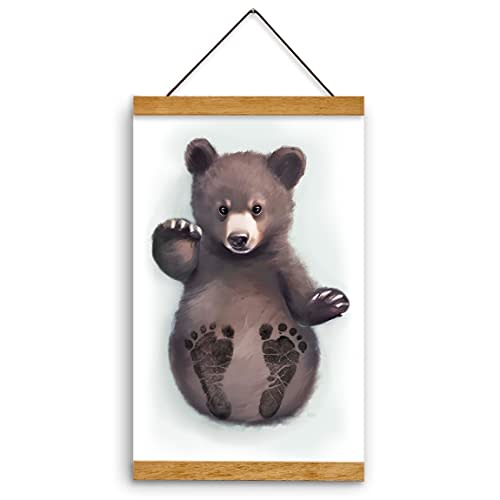 Memory Lane Gifts Co. Baby Footprint Art, Baby Shower Gift, Original Artwork, Nursery Art Keepsake, Baby Bear