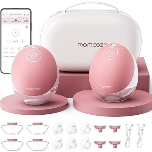 Momcozy Wearable Breast Pump, Hands Free Upgraded Mobile Flow | M9, App Discreet Control with Personalized Multi-Modes & 15 Levels, Wearable Breast Pump 24mm, 2 Pack Cozy Red