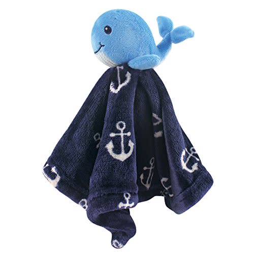 Hudson Baby Unisex Baby Animal Face Security Blanket, Boy Whale, One Size
