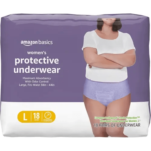 Amazon Basics Incontinence Underwear for Women, Protective, Disposable, Postpartum, Maximum Absorbency, Large, Lavender, 18 Count