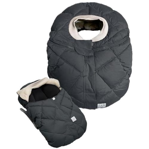 7AM Enfant Car Seat Covers - Cocoon Baby Cover for Boys & Girls, Rain & Snow Repellent, Breathable Windproof, Center Zipper, Universal Fit for Infant Car Seat (0-12M) (Smokey Quilted)