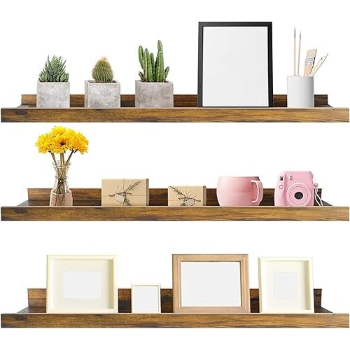 Giftgarden 36 Inch Large Floating Shelves for Wall Set of 3, Rustic Picture Ledge Wall Shelf for Bedroom Kitchen Bathroom Living Room Nursery Display, 3 Different Sizes