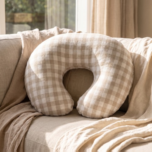 Little Teekie Spare Nursing Pillow Cover | 100% Linen, Machine Washable – Gingham