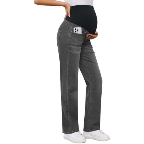 POSHGLAM Women's Maternity Jeans Straight Leg Over Belly Comfy Stretch Denim Pants, S-XXL