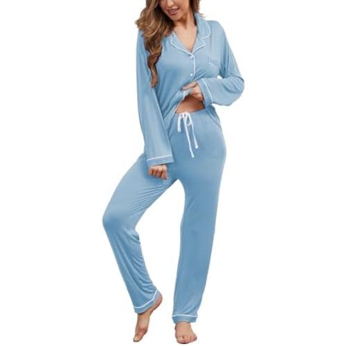 Button Up Pajamas for Women Long Sleeve Sleepwear Soft Loungewear Ladies Pjs Set XS-XXL