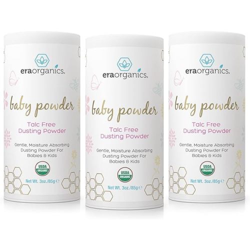 Era Organics Talc-Free Organic Baby Powder - USDA Organic Dusting Powder with Arrowroot, Calendula and Cornstarch for Newborns, Babies or Toddlers - Soothing, Fragrance Free (3oz/85g) - 3 Pack