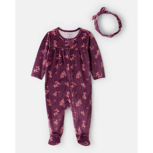 Baby Girl 2-Piece Floral DreamPlush Long-Sleeve Snug Fit Sleep & Play Pajamas - Maroon - Carter's | Carter's