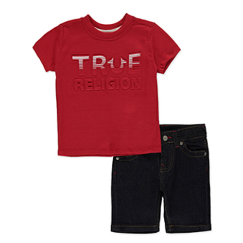 True Religion Baby Boys' 2-Piece Knit Denim Shorts Set Outfit