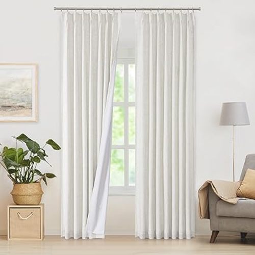 WEST LAKE Natural Linen Blend Bailey Pinch Pleated Blackout Curtains with Liners 90 Inches Long,Netural Farmhouse Thermal Insulating Drape,Back Tab Window Treatment for Bedroom Living Room,40"Wx90"Lx2