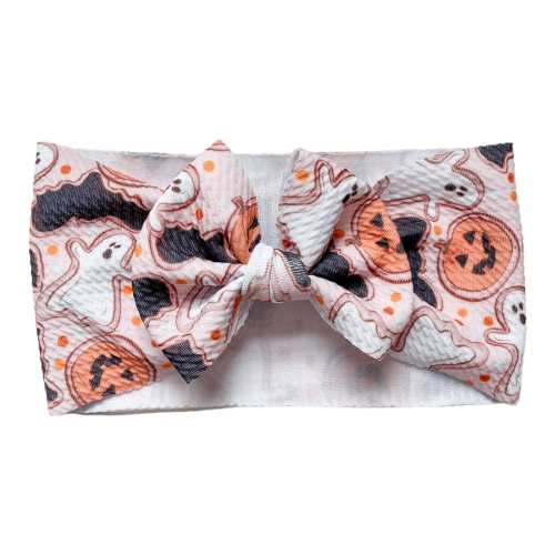 Halloween Cookies Baby Headwrap Bow, Fall Toddler Bow, Ghost Pumpkin Bat Baby Bow, Kid's Headwrap Bow