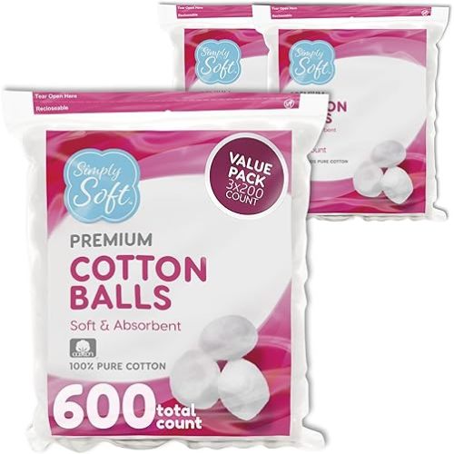 Simply Soft Premium Cotton Balls (600 Count), 100% Pure Cotton, Large Cotton Balls for Face and Nail Polish Remover