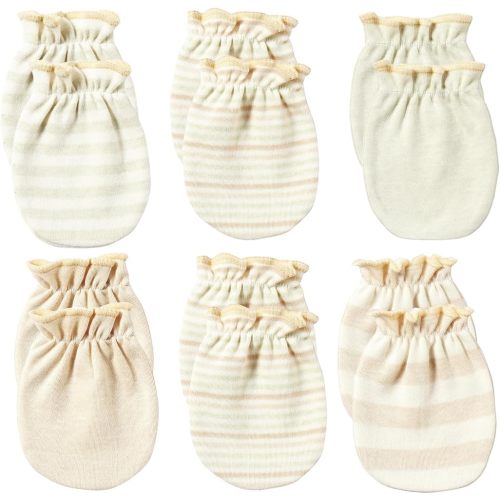 MOMSMENU Newborn Mittens No Scratch 100% Organic Cotton Mitts Boy's girl's baby mittens 0-6 months 6 Pack