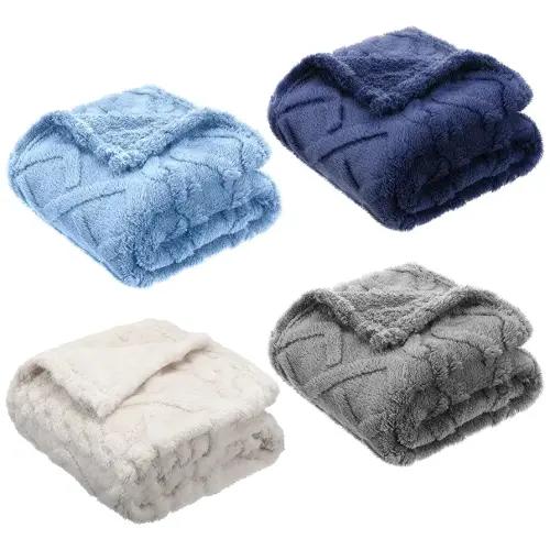4 Pcs Fleece 30" x 40" 3D Fluffy Baby Blanket for Boys Nursery Little Girl Infant or Newborn Receiving Swaddling Blankets(Blue Set)