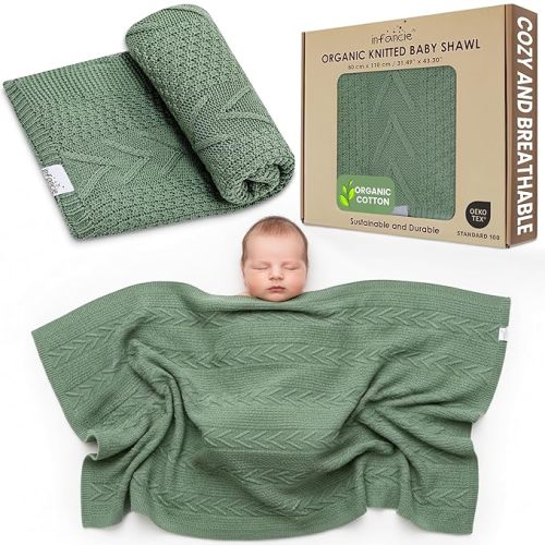 Organic Cotton Knit Baby Blanket 31.5 X 43.3 Inches Soft Knitted and Breathable Baby Blanket for Boys and Girls Perfect Swaddle Baby Blankets for Boys & Girls, Infants Toddlers All Seasons