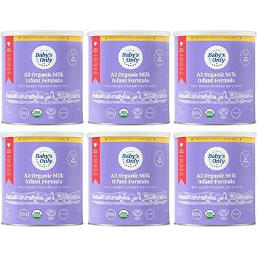 Baby's Only A2 Organic Milk Infant Formula, A2 Milk Based Powder, Organic Baby Formula with A2 Beta-Casein Protein, Iron, Vitamin E, Vitamin D, Easy to Digest, Newborn to 12 Months Old, 21 oz, 6 Pack