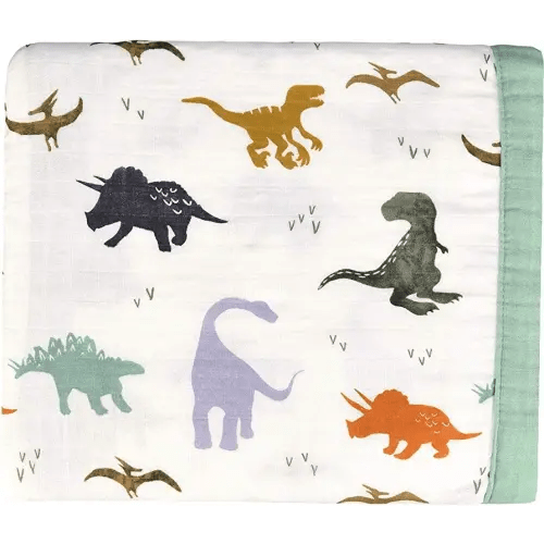 Little Jump Dinosaur Muslin Quilts - Bamboo Summer Blanket for Toddler - Oversized 47" x 47" - 2 Layers Muslin Baby Crib Blanket for Boy and Girl (Dinosaur)