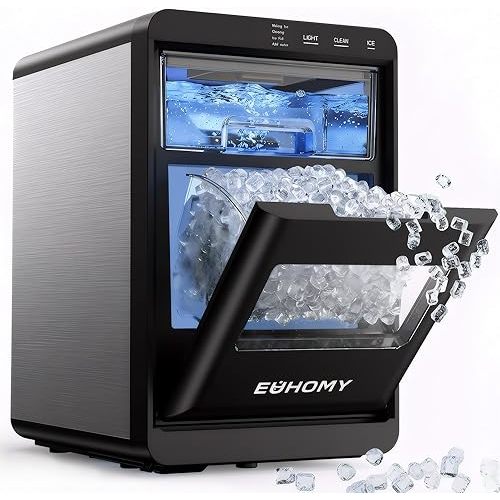 EUHOMY Nugget Ice Maker Countertop, 40Lbs/24H Pebble Ice Maker Machine, Self-Cleaning Countertop Sonic Ice Makers with Ice Scoop&Basket, Pellet Ice Maker Machine for Home/Kitchen/Office