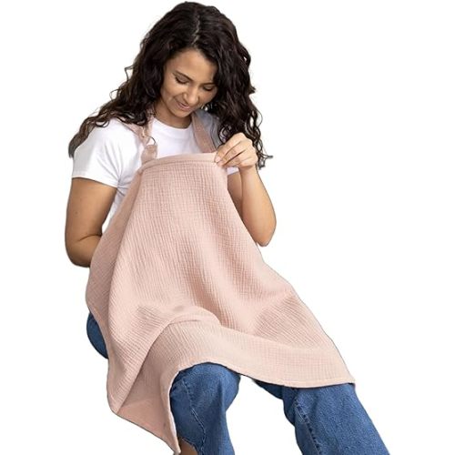 Superior Design Evergrwn Multi-use Privacy Nursing Cover Up for Breastfeeding, 100% Cotton Breathable Nursing Cover with Arch Neckline, Muslin Breastfeeding Cover, Baby Essentials (Rose Taupe)