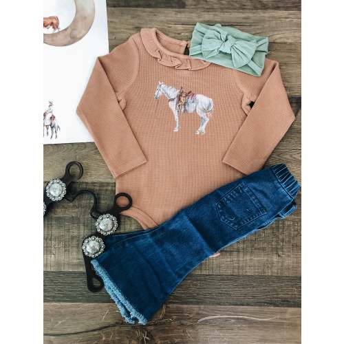 Saddled Horse Waffle Bodysuit (0-3M, 3-6M, & 18-24M) - Cider
