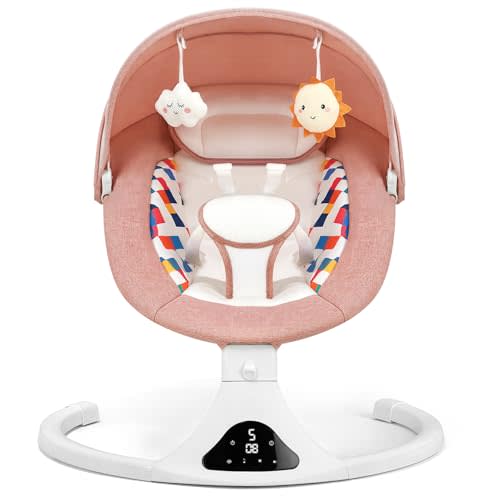 Baby Swings for Infants, Pink Infant Swing with 5 Speeds, 12 Soothing Melodies, Bluetooth & Remote Control, Portable Baby Swing for Indoor and Outdoor (Pink)