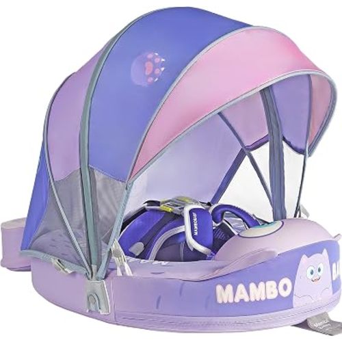 Mambobaby Float with Canopy Size Improved Non Inflatable Infant Baby Pool Float Smart Mambo Float Swim Trainer Add Tail Swim Float Mambo Float Solid Air Free Water Waist Swimming Ring