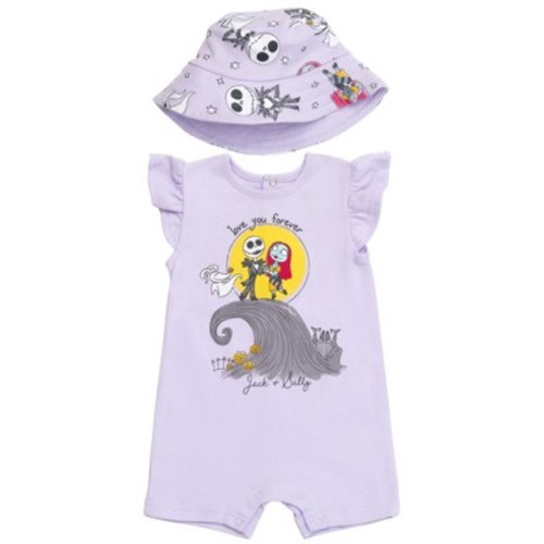 Disney Nightmare Before Christmas Jack Skellington Sally Zero Infant Baby Girls Romper and Hat Purple 9-12 Months