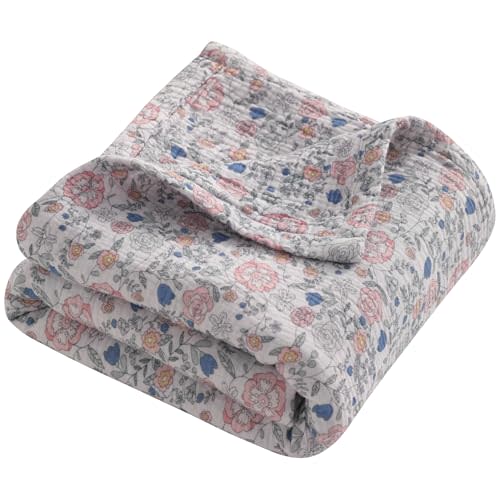 NTBAY Muslin Toddler Blanket, 4-Layer, 30x40 Soft and Breathable Receiving Blanket for Newborns and Infants, Crib Stroller Travel Use, Vintage Floral
